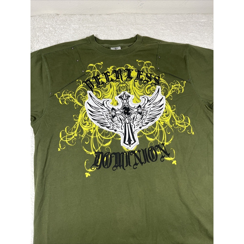 VTG Raw Blue Cross Wings Skull Angel AOP Streetwear Rap Hip Hop MMA 2XL‎ Y2K